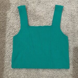 SHEIN Green Ribbed Sleeveless Crop Tank Top